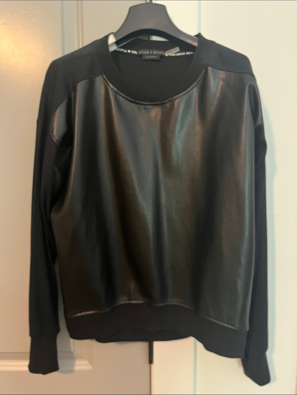 Alice and Olivia  Black Faux-Leather Front Sweatshirt